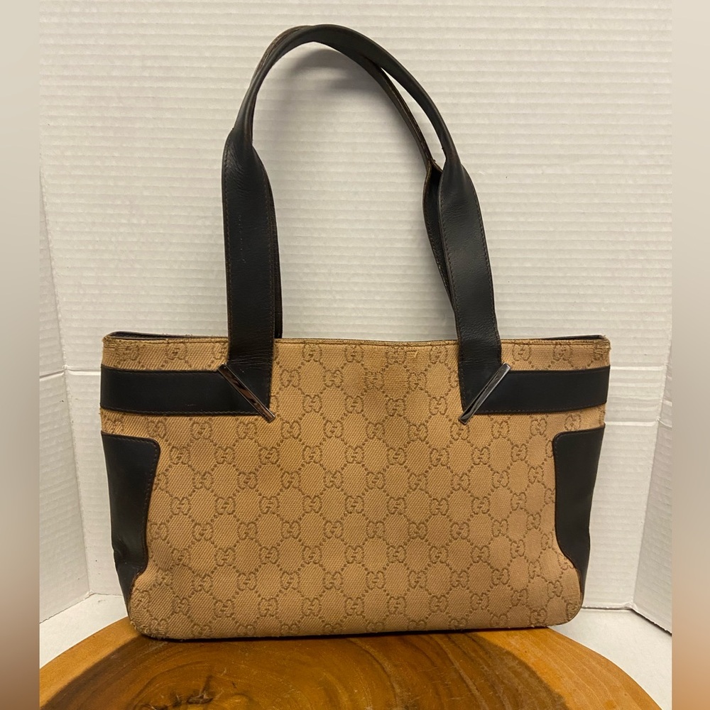 Vintage GUCCI Leather & Monogram Canvas Tote Bag
